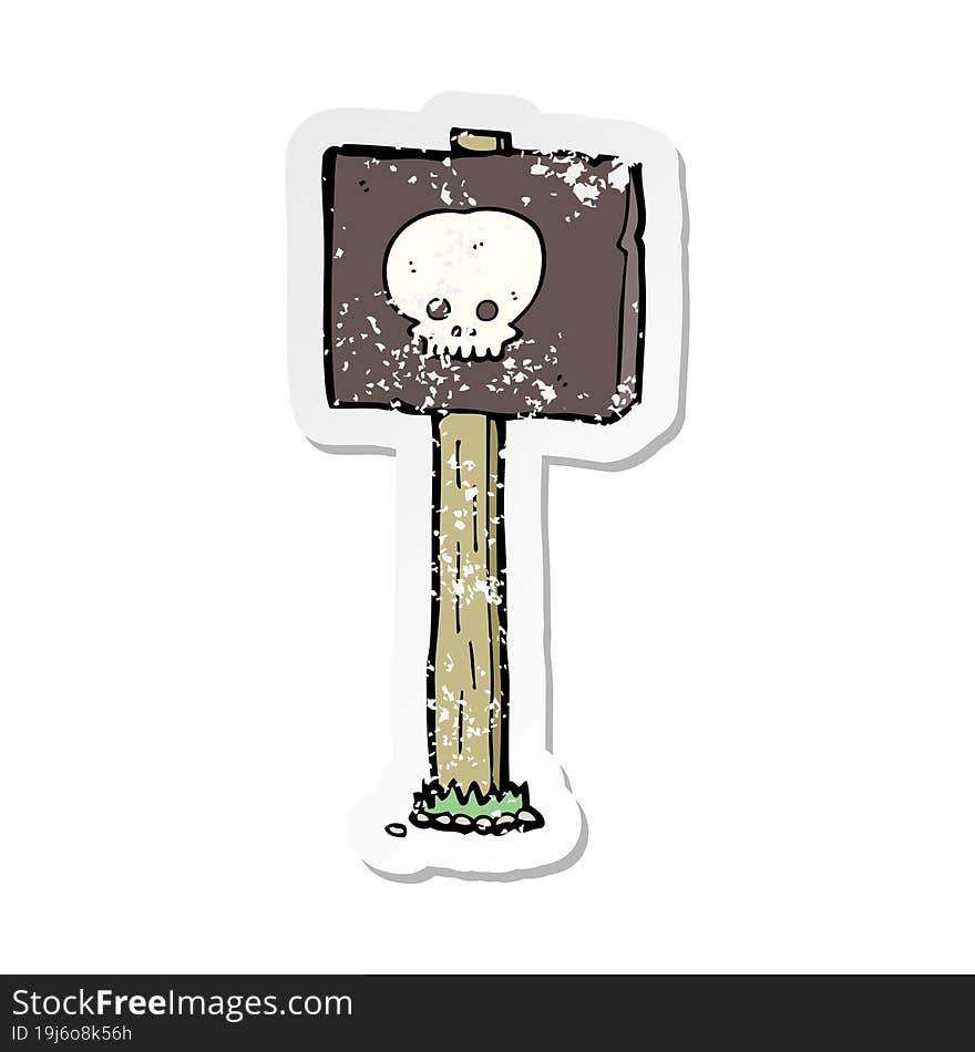 retro distressed sticker of a cartoon spooky skull signpost