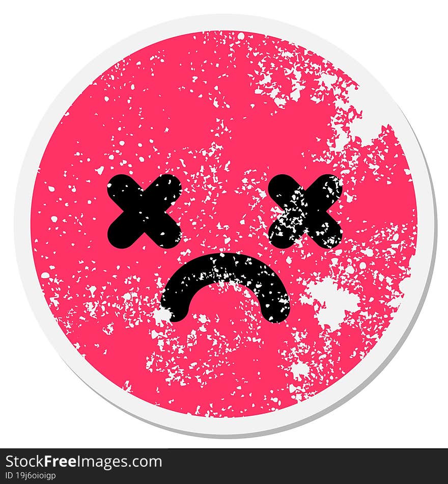 unhappy dead face circular sticker