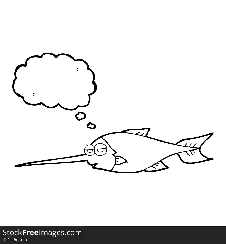 freehand drawn thought bubble cartoon swordfish