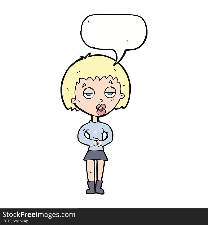 cartoon bored woman waiting with speech bubble