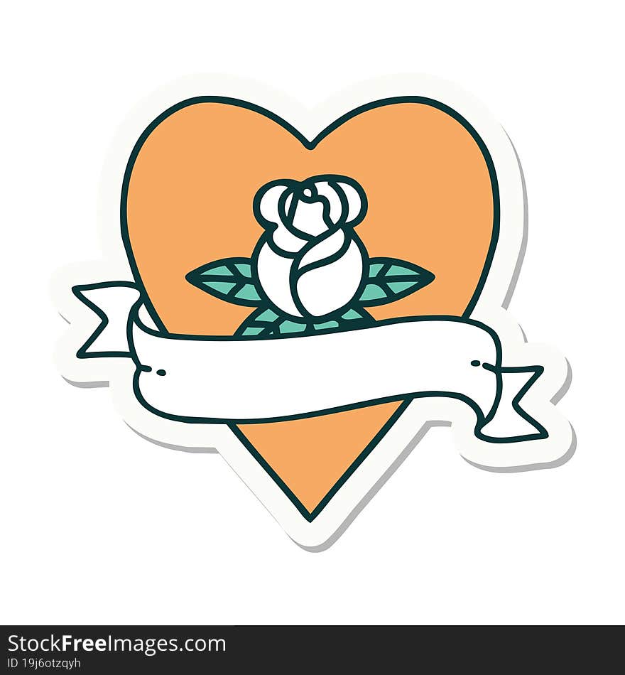 sticker of tattoo in traditional style of a heart rose and banner. sticker of tattoo in traditional style of a heart rose and banner