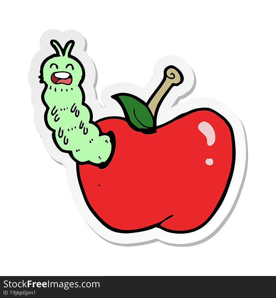sticker of a cartoon bug eating apple