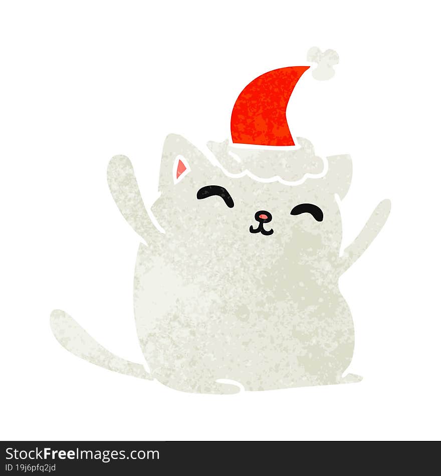 hand drawn christmas retro cartoon of kawaii cat