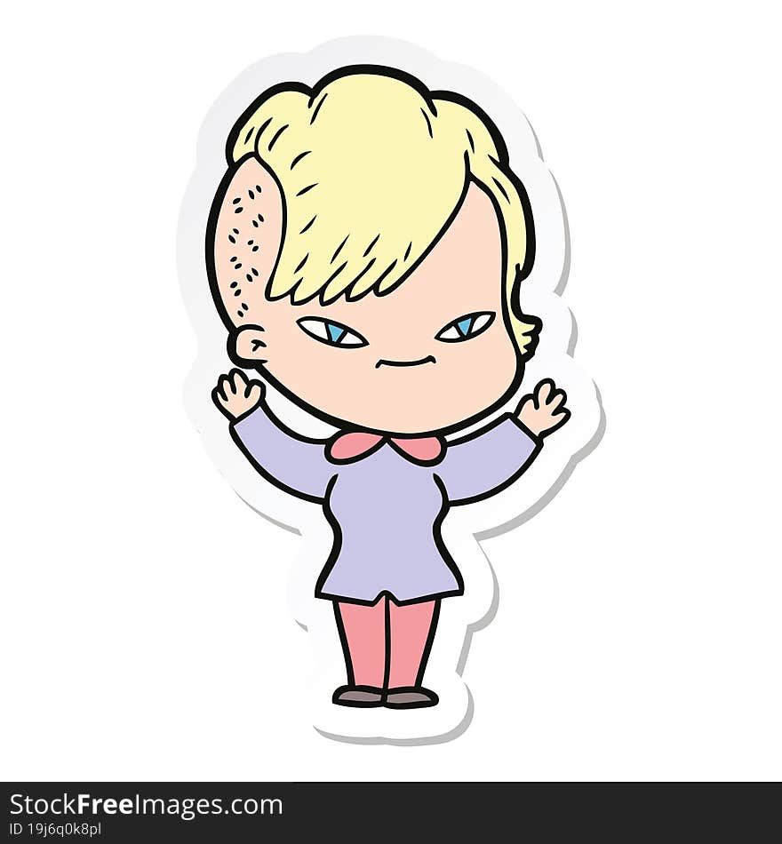 sticker of a cute cartoon girl with hipster haircut