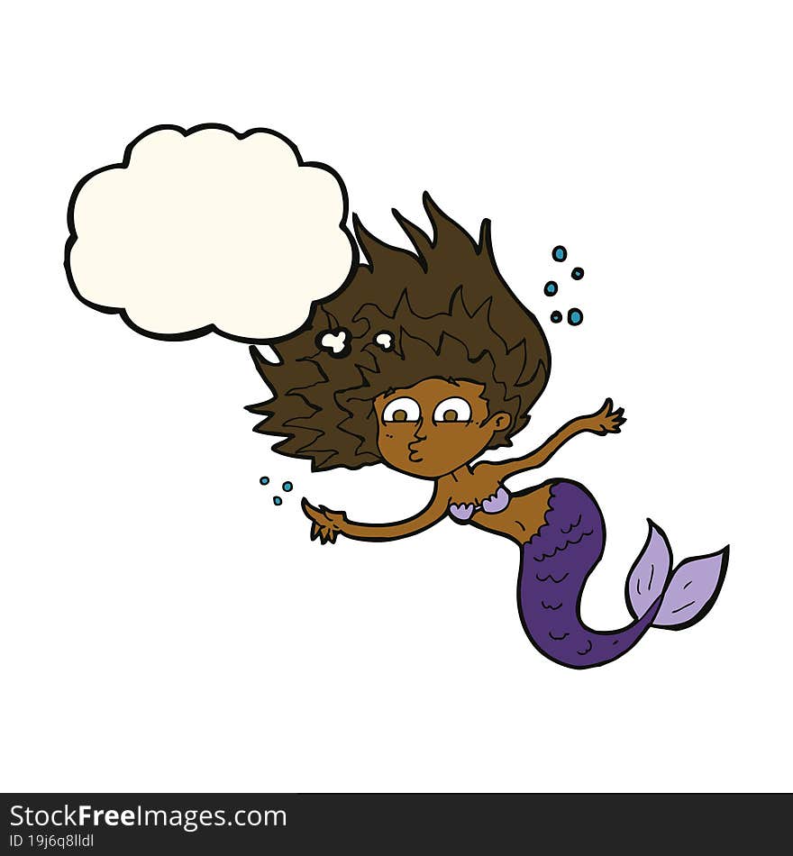 cartoon mermaid with thought bubble