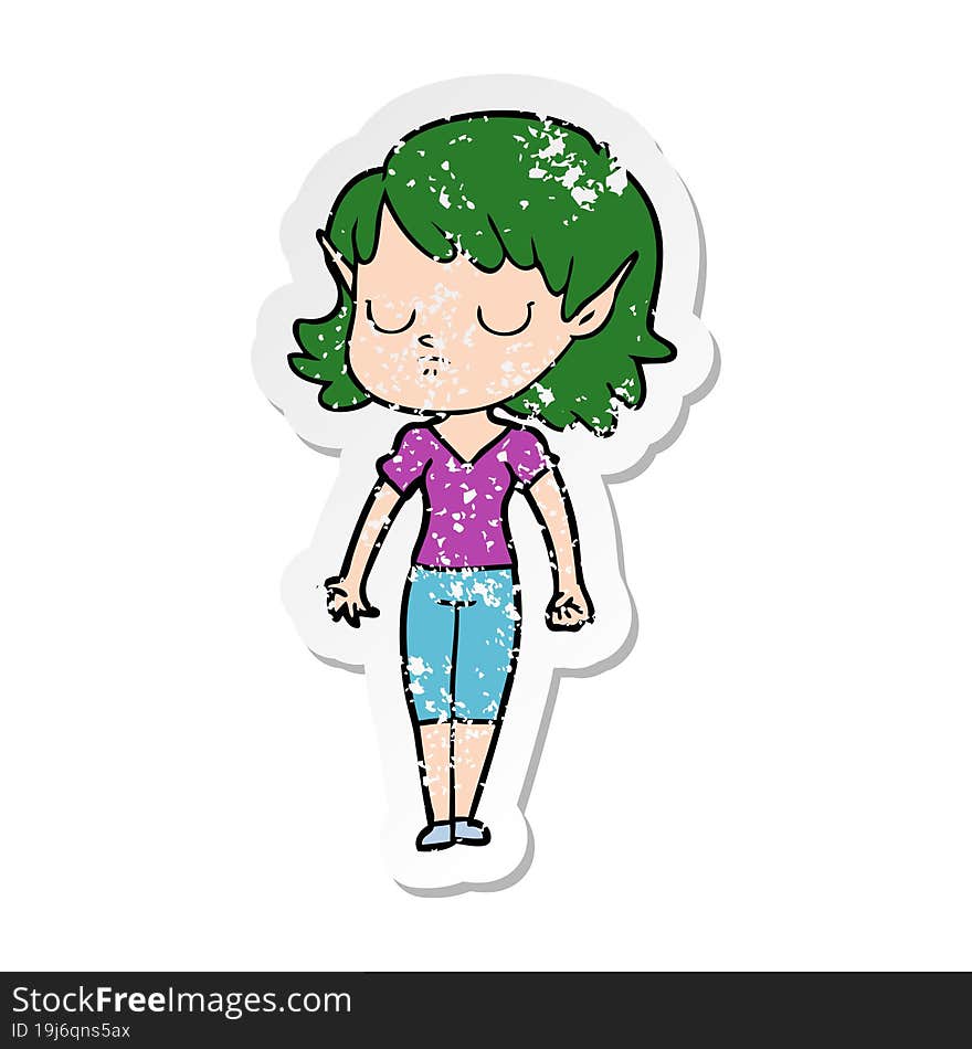 distressed sticker of a cartoon elf girl