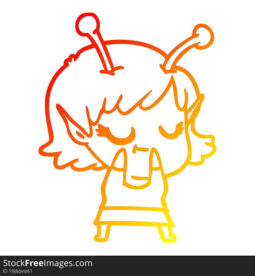 warm gradient line drawing smiling alien girl cartoon