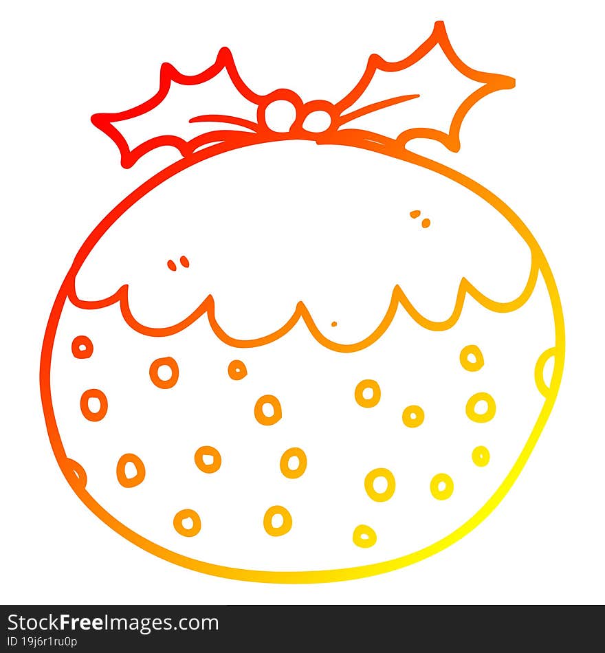 Warm Gradient Line Drawing Cartoon Christmas Pudding