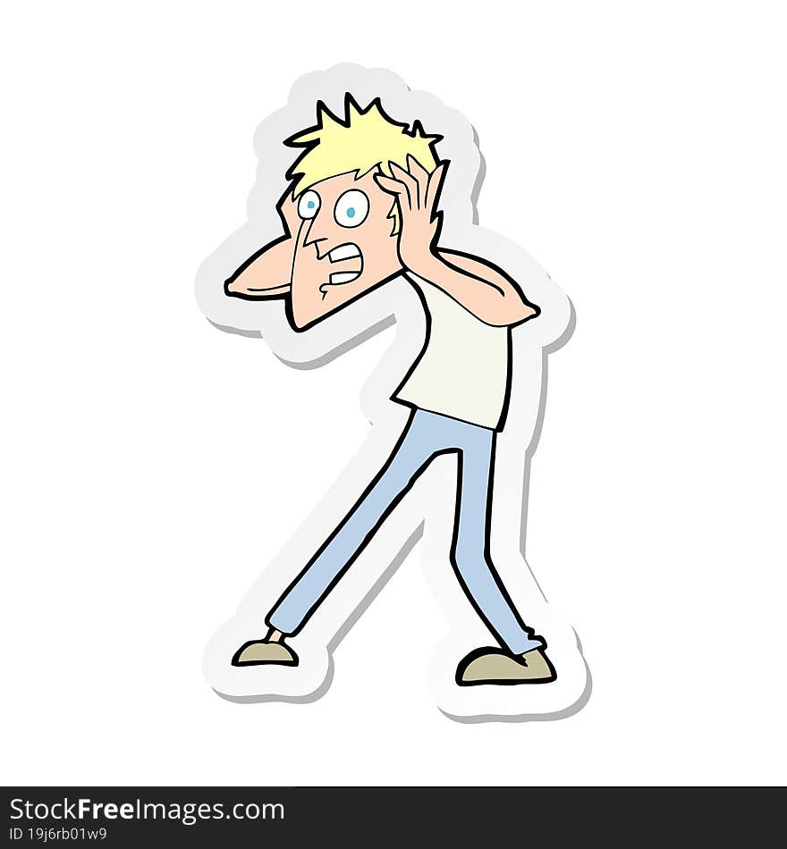 sticker of a cartoon man panicking