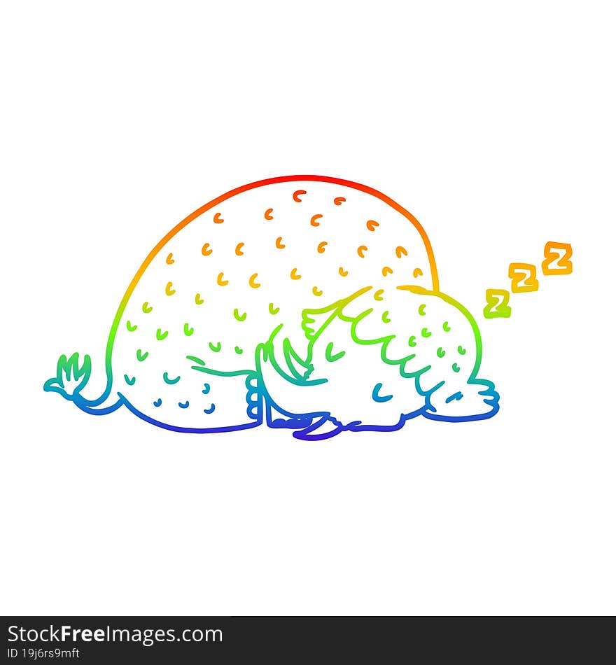 rainbow gradient line drawing of a cartoon mammoth sleeping