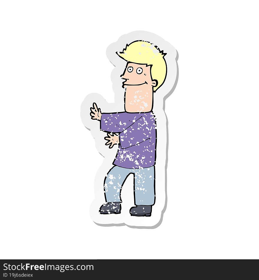 Retro Distressed Sticker Of A Cartoon Man Gesturing