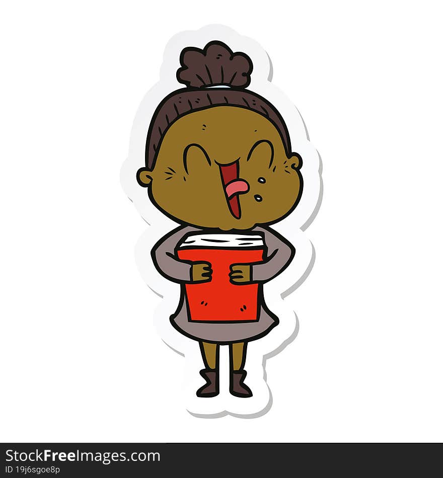 sticker of a cartoon happy old woman