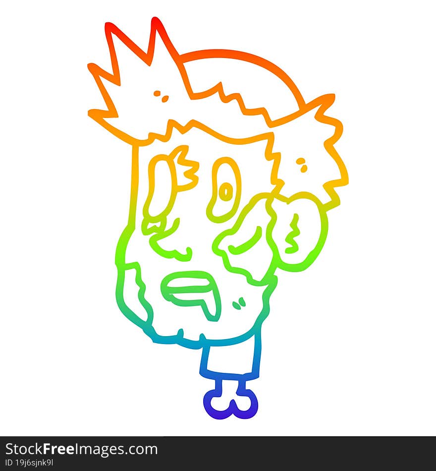 rainbow gradient line drawing cartoon zombie head