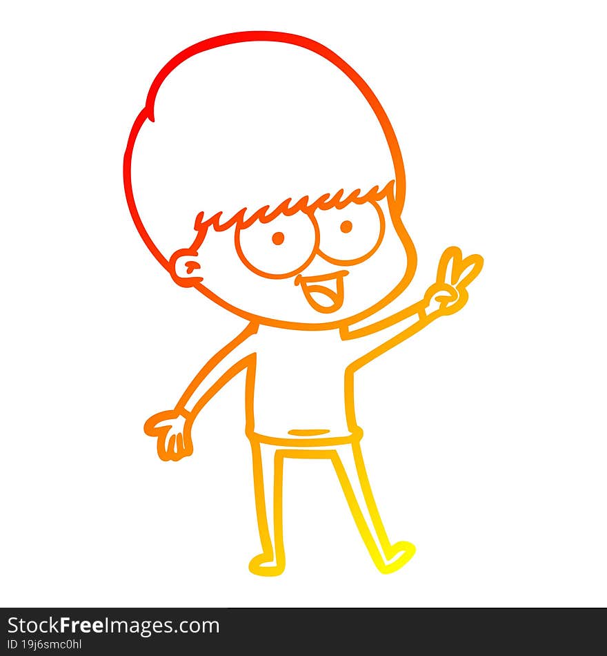 warm gradient line drawing happy cartoon boy waving