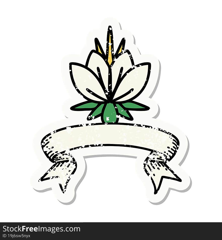 Grunge Sticker With Banner Of A Water Lily