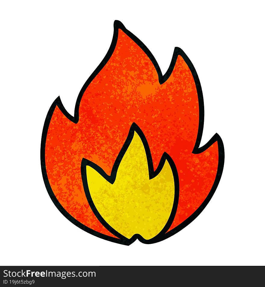 retro grunge texture cartoon of a fire