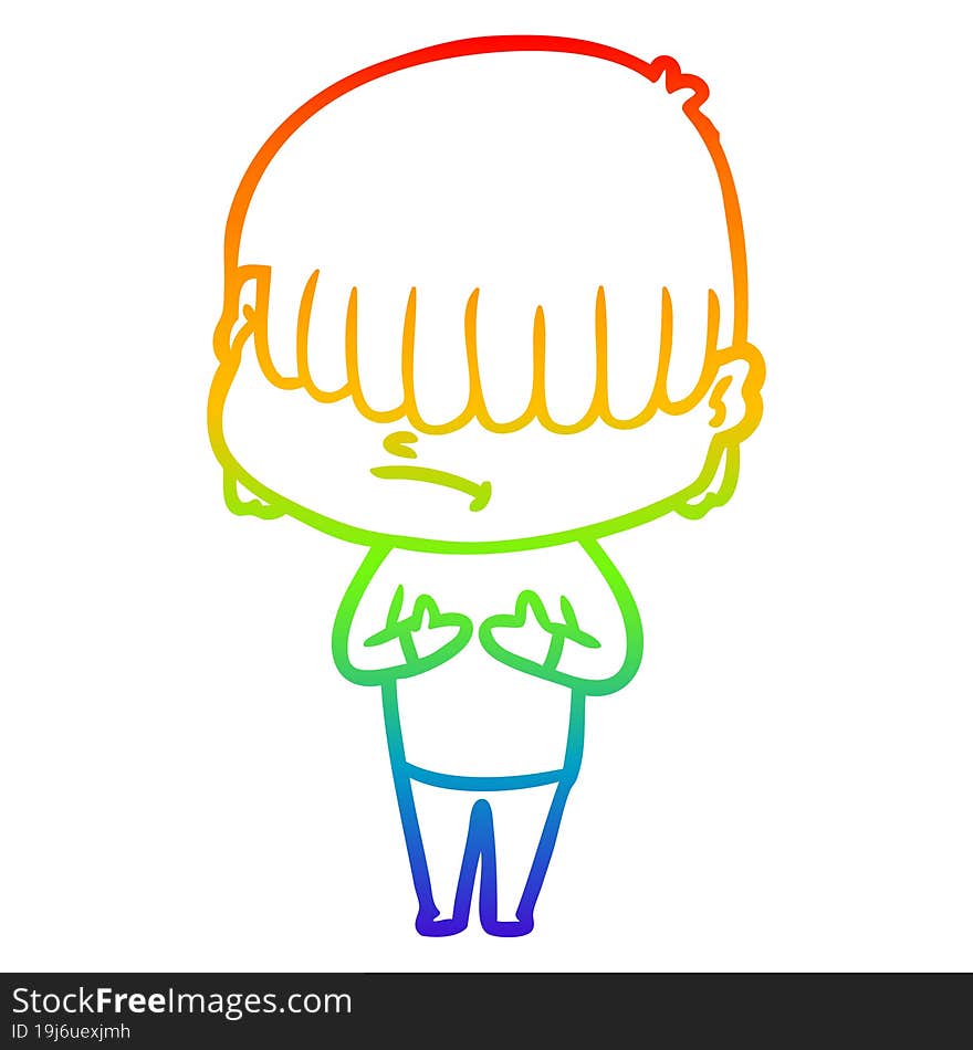 rainbow gradient line drawing cartoon boy with untidy hair