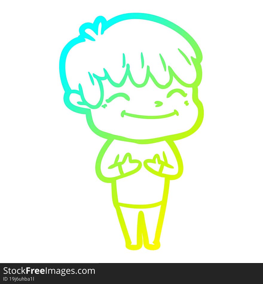 cold gradient line drawing cartoon happy boy