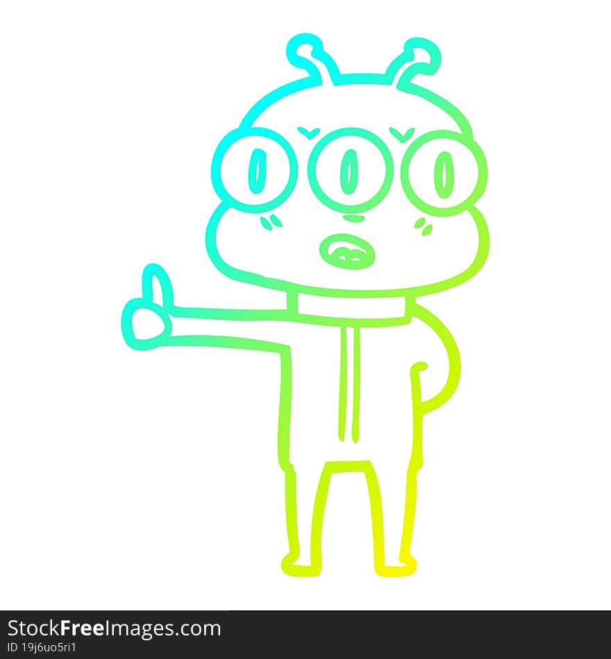 cold gradient line drawing cartoon three eyed alien