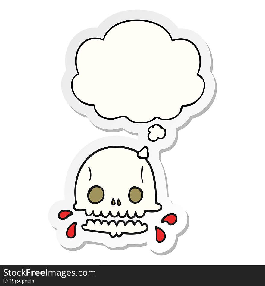 cartoon spooky skull and thought bubble as a printed sticker