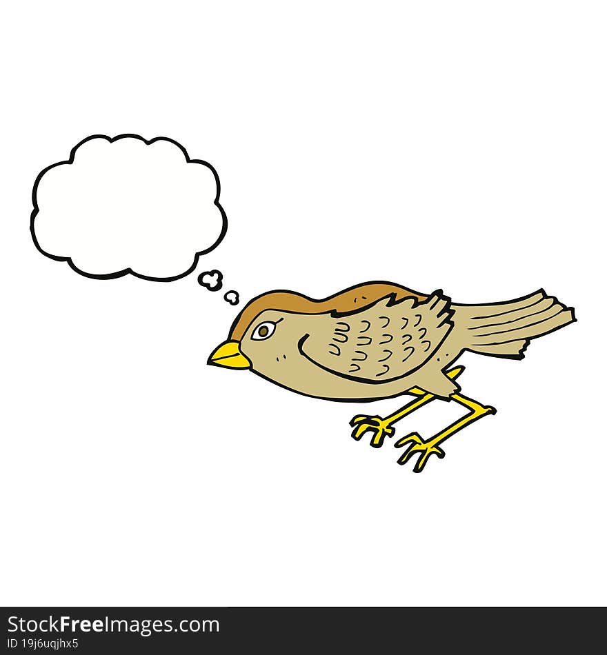 cartoon garden bird with thought bubble