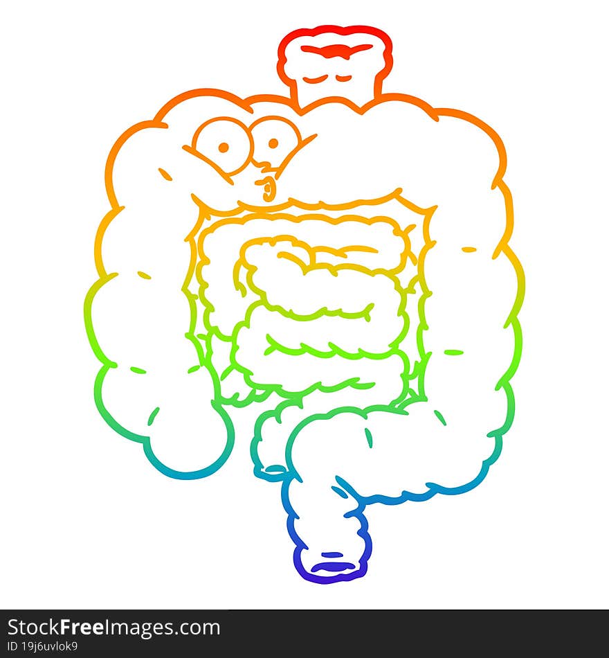 rainbow gradient line drawing of a cartoon surprised intestines