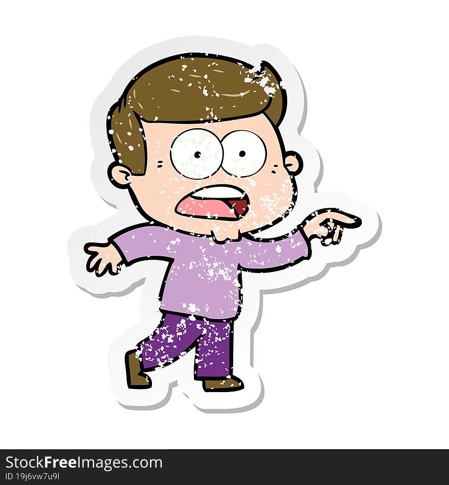 distressed sticker of a cartoon shocked man