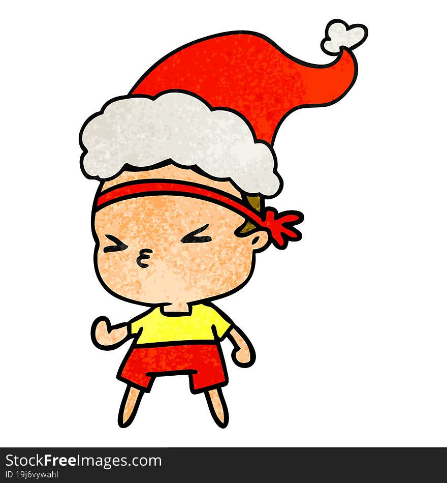 hand drawn christmas textured cartoon of kawaii boy