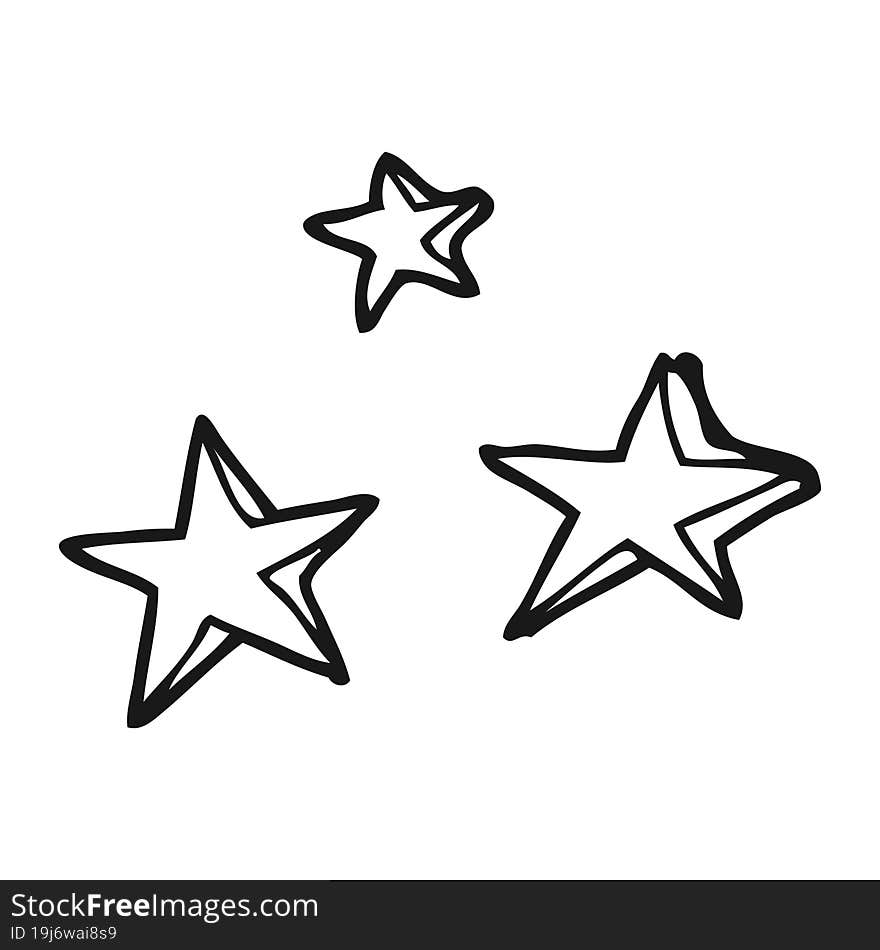 freehand drawn black and white cartoon decorative stars doodle