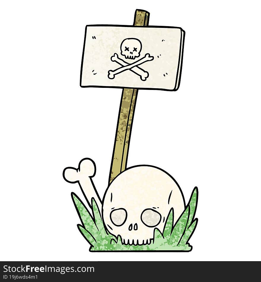 cartoon skull bones and warning sign. cartoon skull bones and warning sign