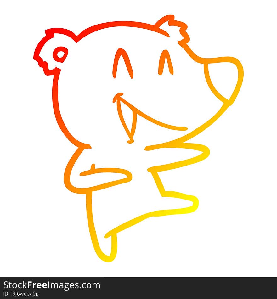 Warm Gradient Line Drawing Laughing Bear Cartoon