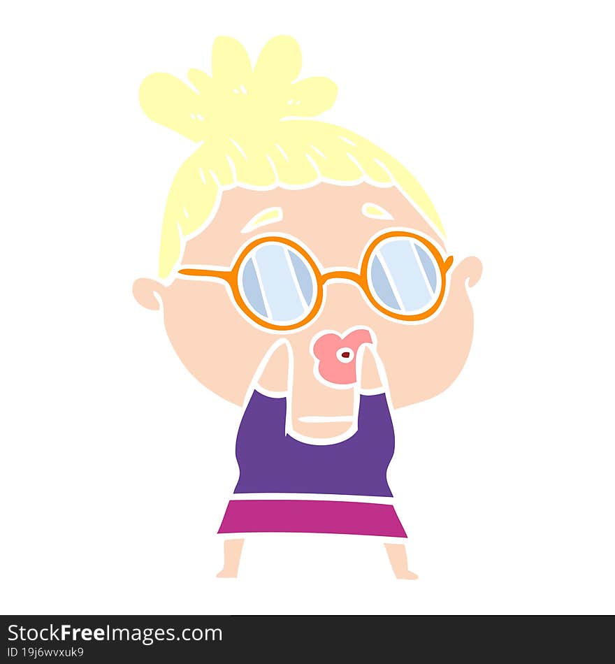 flat color style cartoon woman wearing spectacles