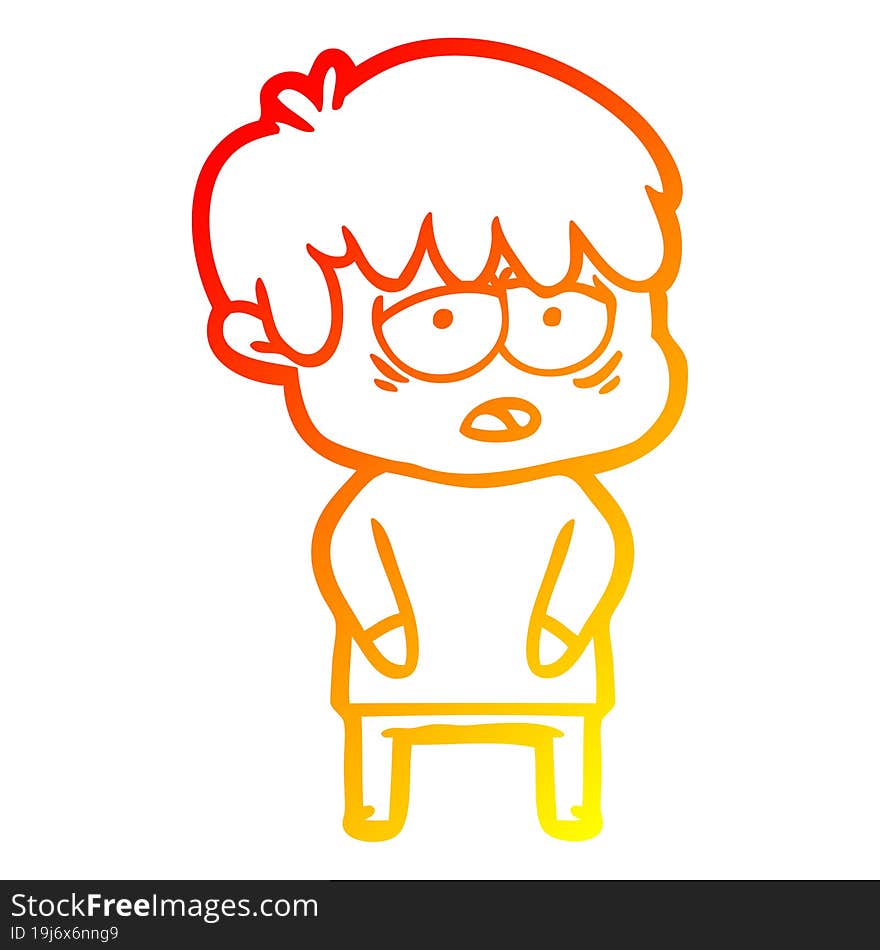 warm gradient line drawing cartoon exhausted boy