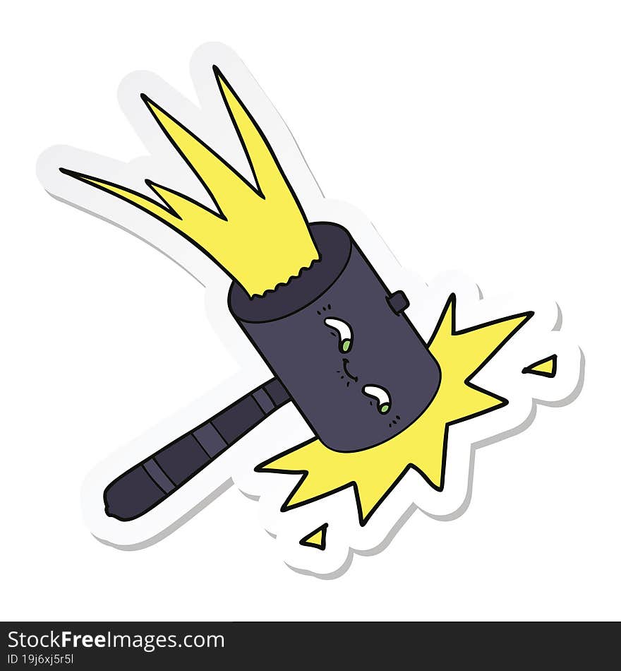 Sticker Of A Cartoon Hammer Banging