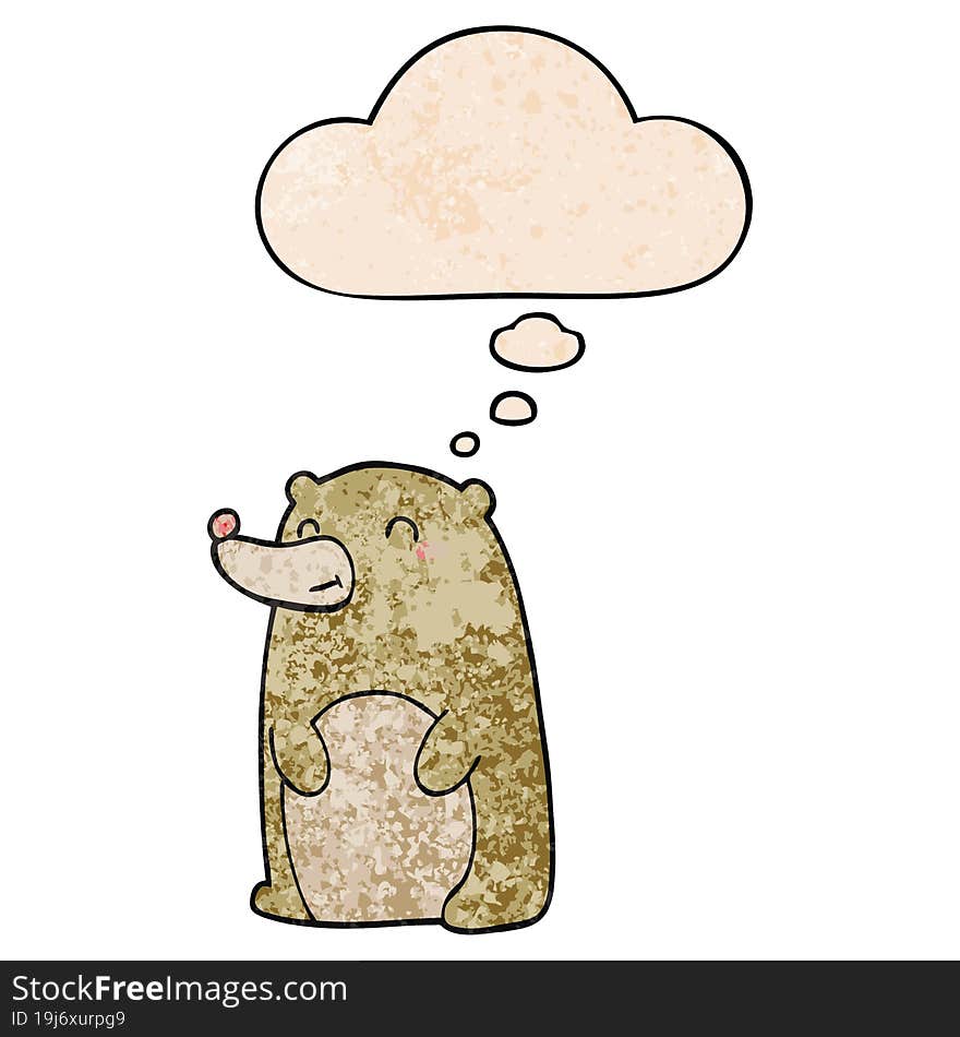 cute cartoon bear and thought bubble in grunge texture pattern style