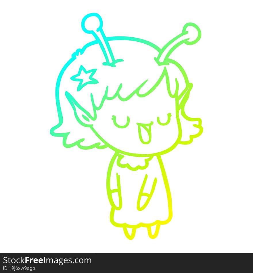 cold gradient line drawing happy alien girl cartoon