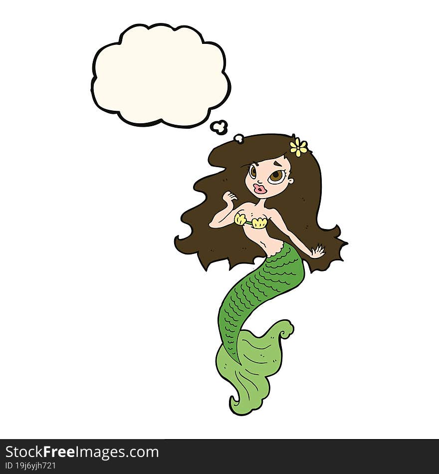 cartoon pretty mermaid with thought bubble