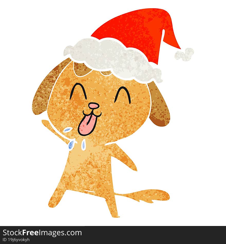 Cute Retro Cartoon Of A Dog Wearing Santa Hat