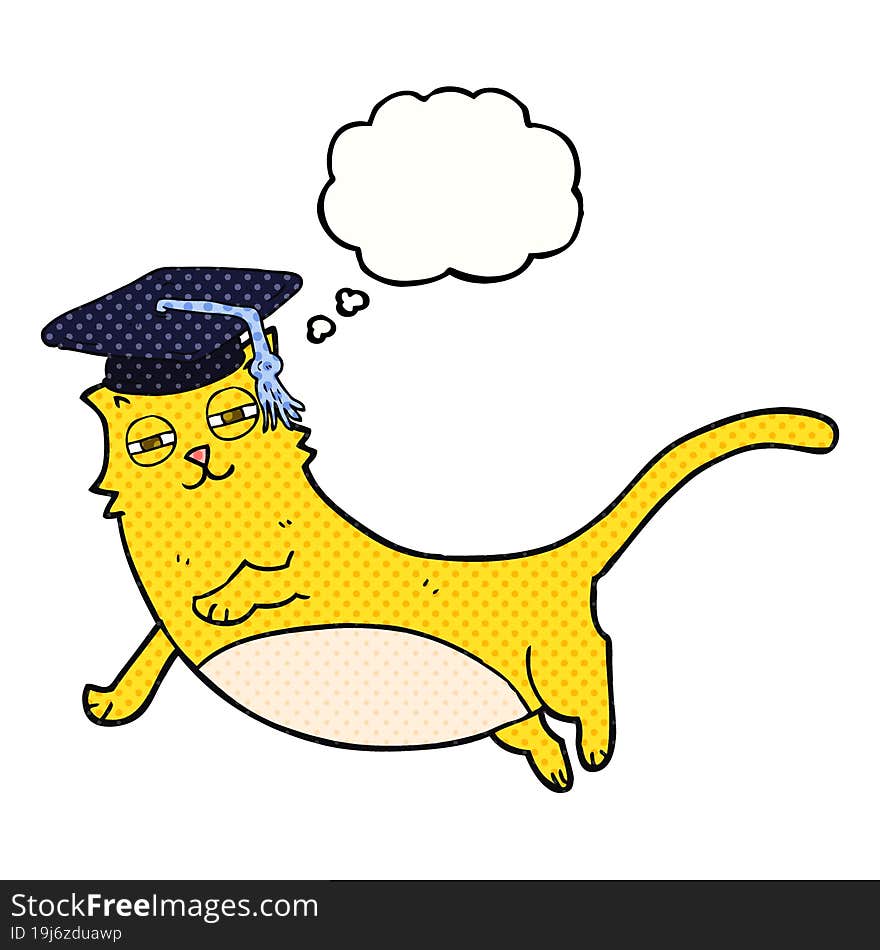 thought bubble cartoon cat with graduate cap