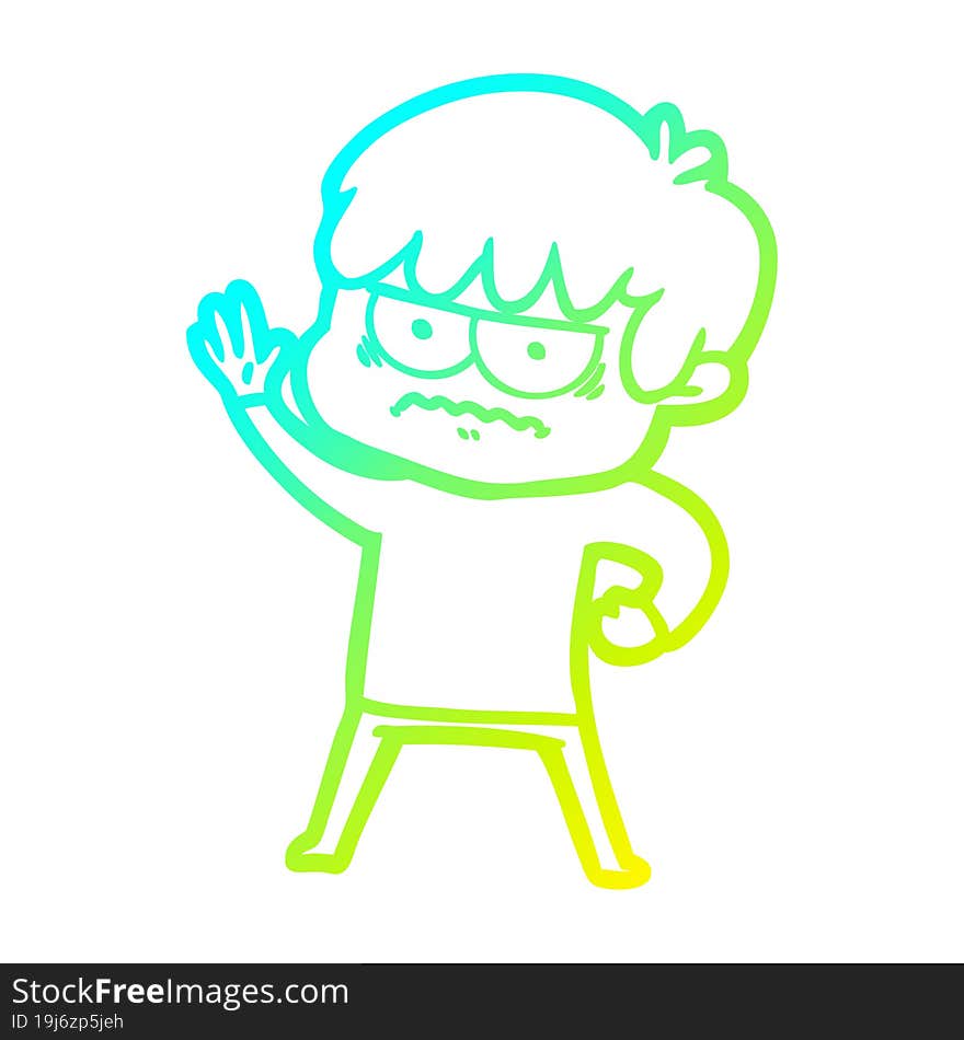 cold gradient line drawing annoyed cartoon boy