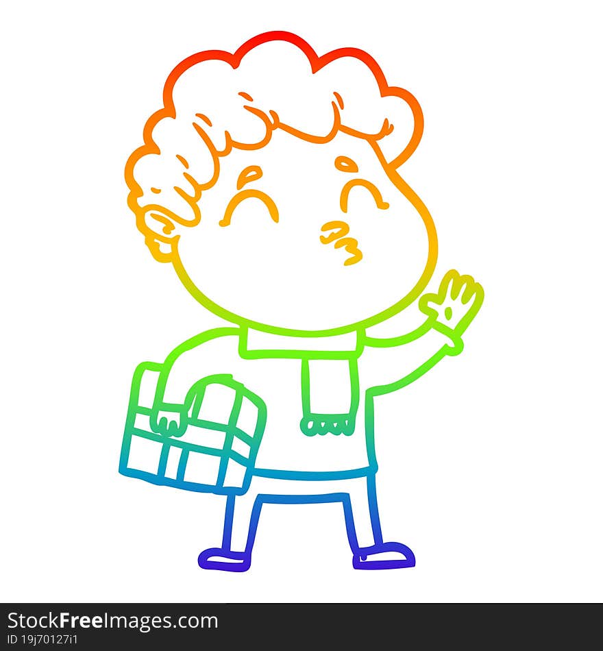 Rainbow Gradient Line Drawing Cartoon Man Pouting