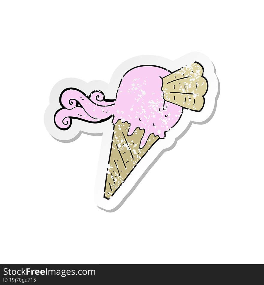 Retro Distressed Sticker Of A Cartoon Ice Cream Cone