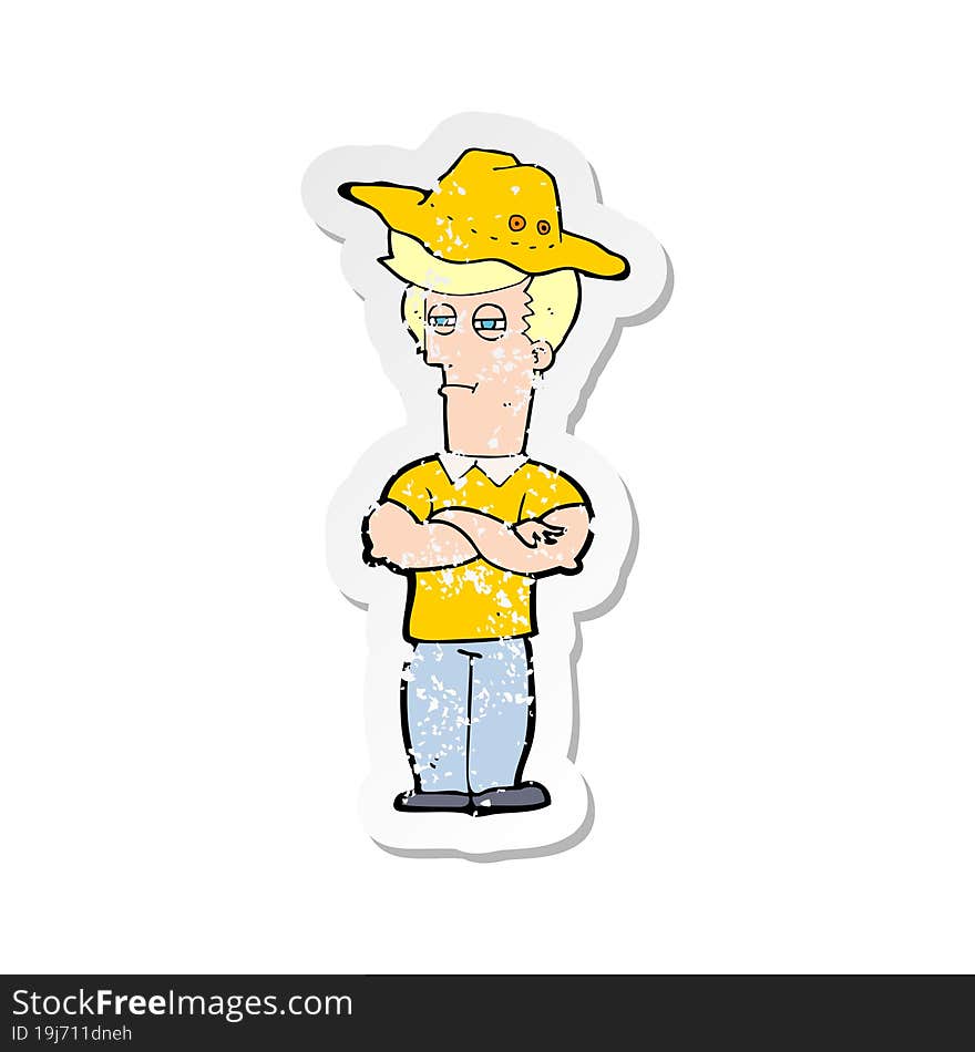 Retro Distressed Sticker Of A Cartoon Man Wearing Hat