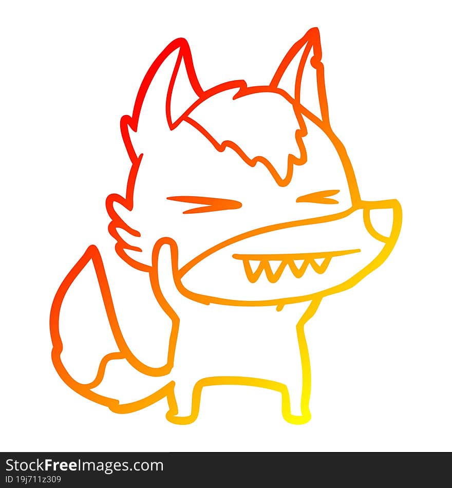 warm gradient line drawing of a angry wolf cartoon