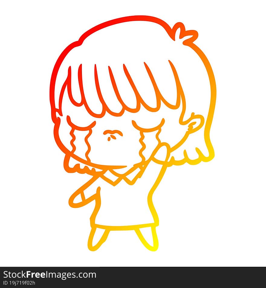 warm gradient line drawing cartoon woman crying