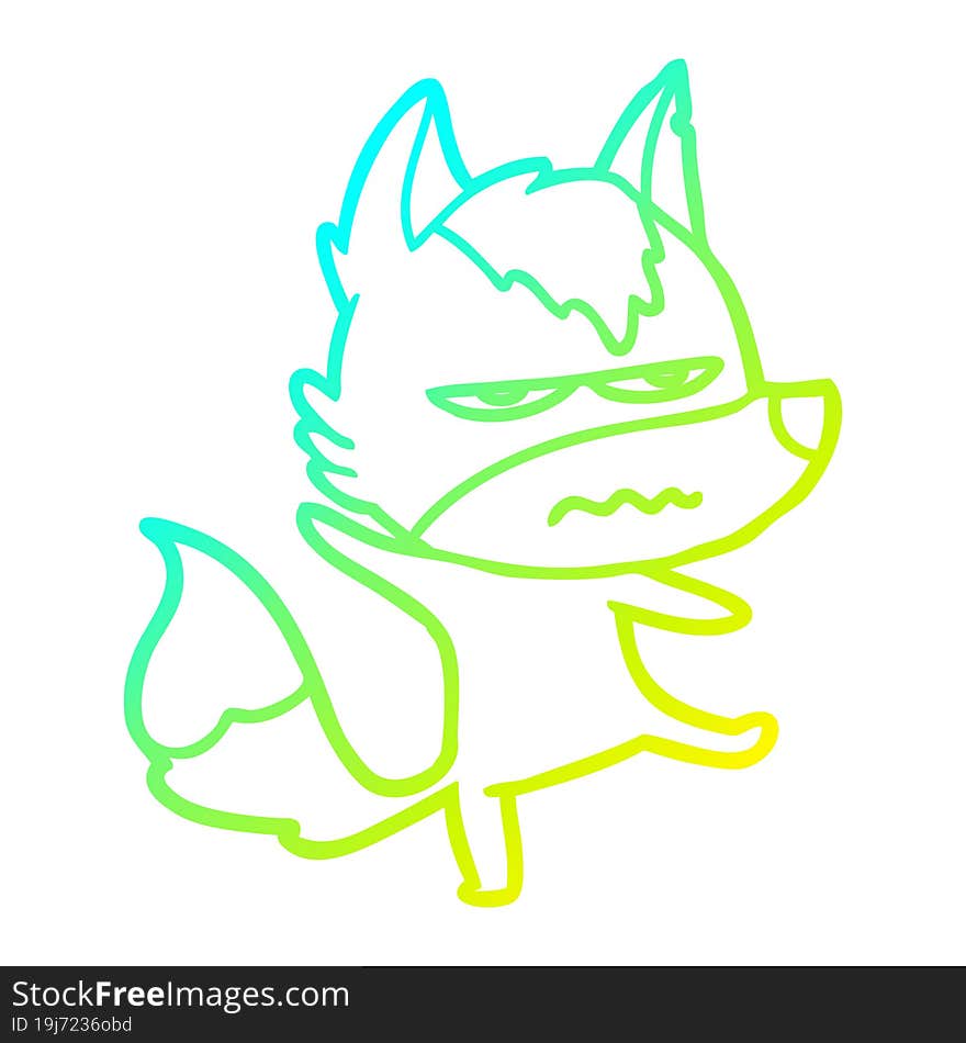 cold gradient line drawing cartoon annoyed wolf