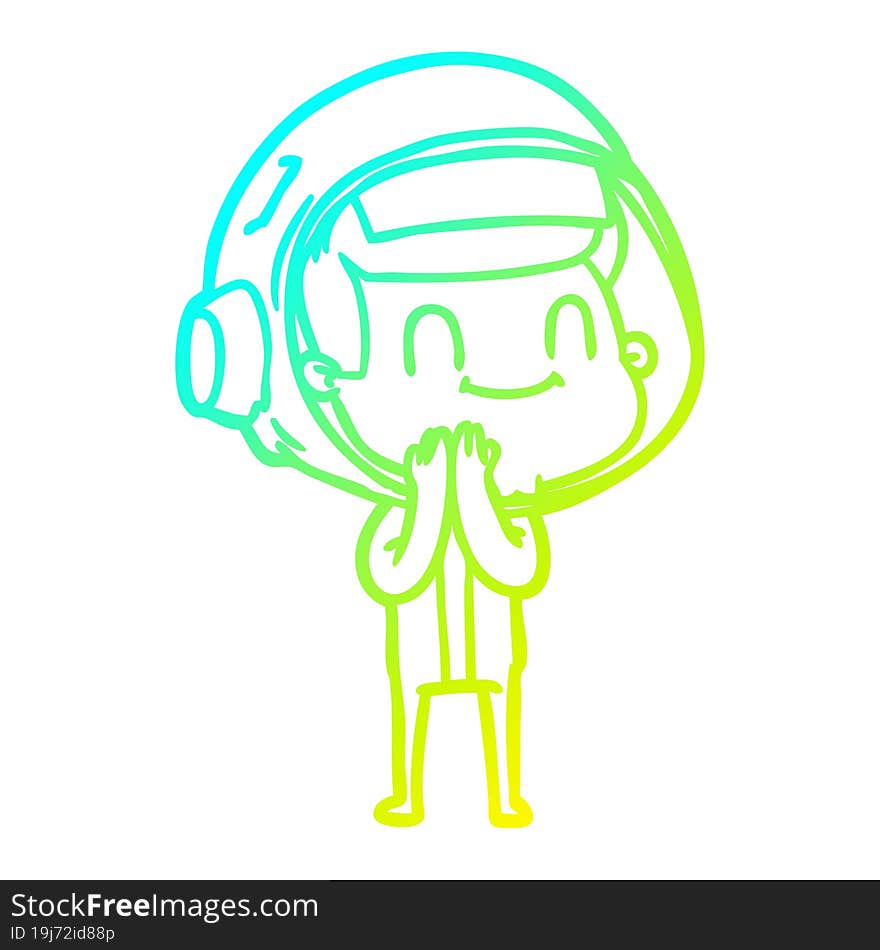 cold gradient line drawing of a happy cartoon astronaut