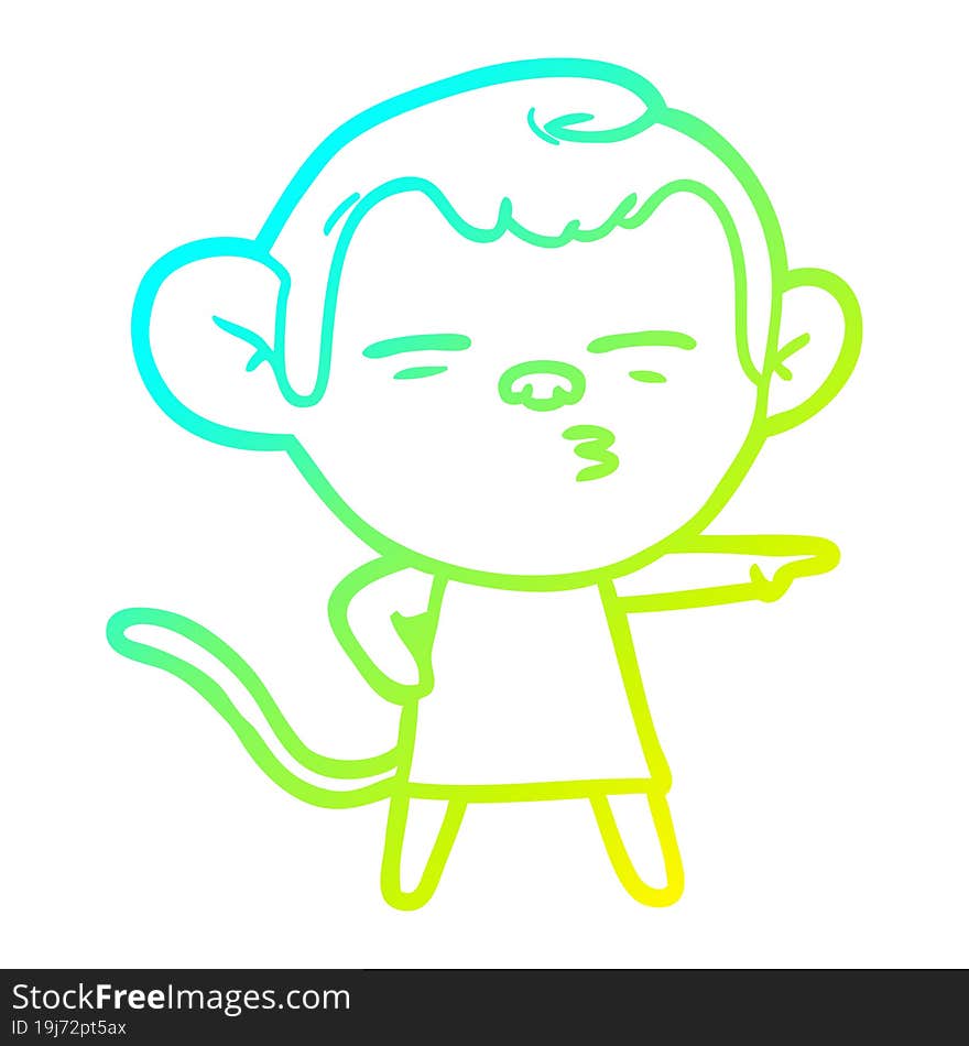 Cold Gradient Line Drawing Cartoon Suspicious Monkey