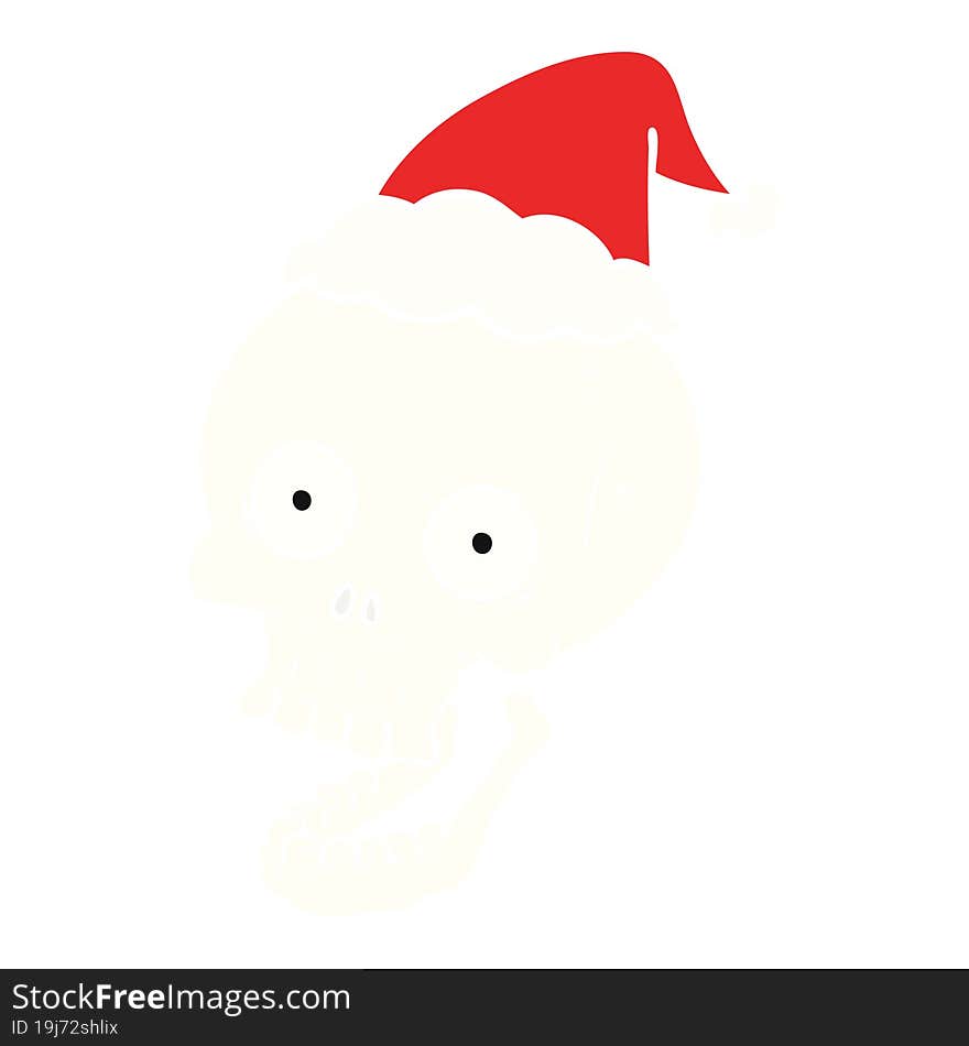 flat color illustration of a skull wearing santa hat