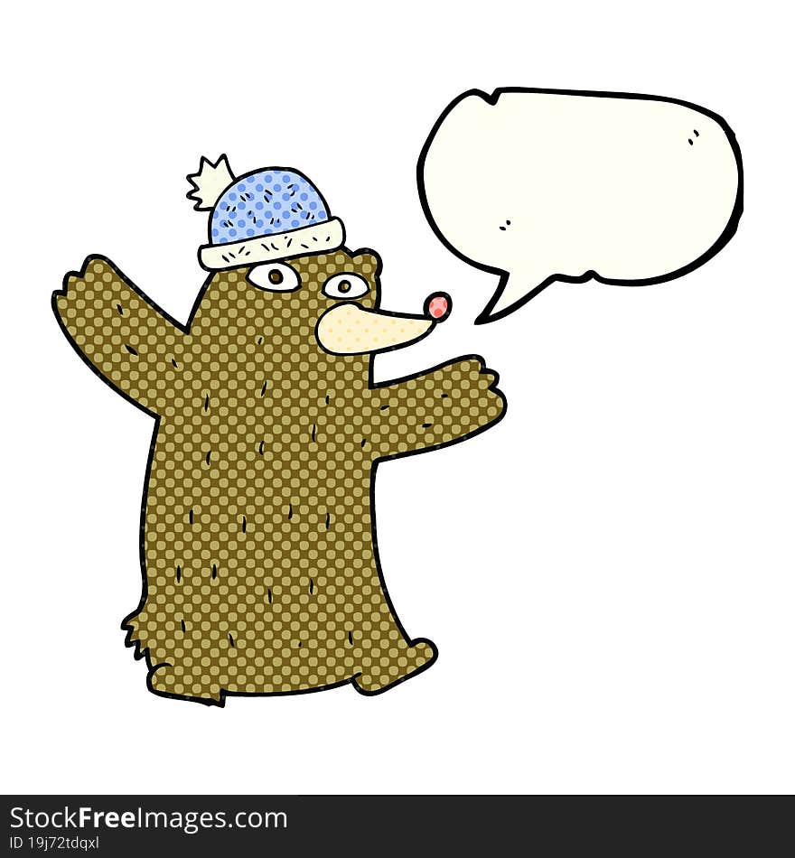 comic book speech bubble cartoon bear wearing hat